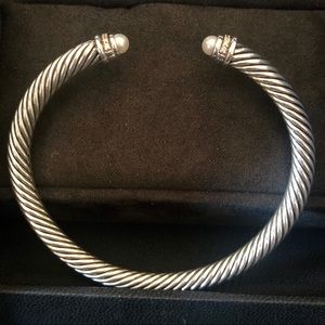 David Yurman Pearl & Diamond Cable Bracelet, Med.